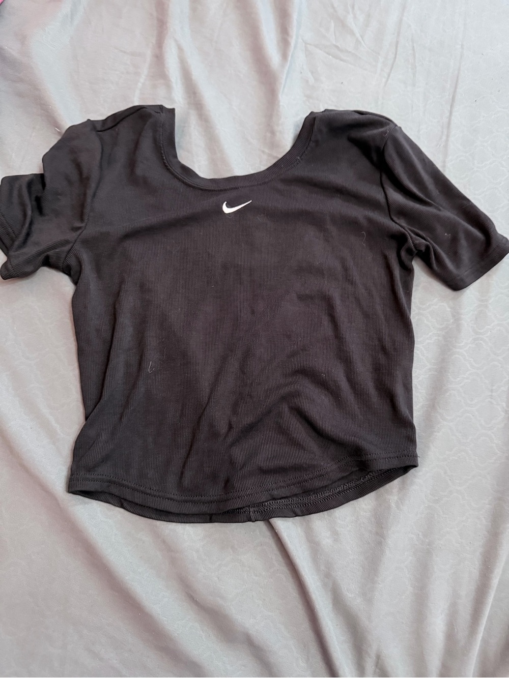 Nike Black Scoop Neck Crop Top with White Swoosh